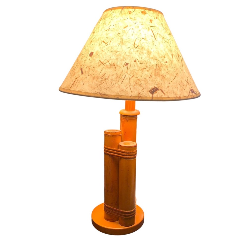 VTG Mid Century Bamboo Table Lamp Tarogo Japan Hollywood Regency Boho Coastal 16